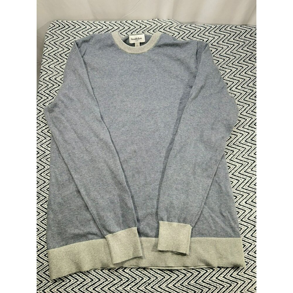 Goodfellow & Co Men's Blue & Gray Crewneck Sweater Size L Tall 100% Cotton Casua - Picture 2 of 4